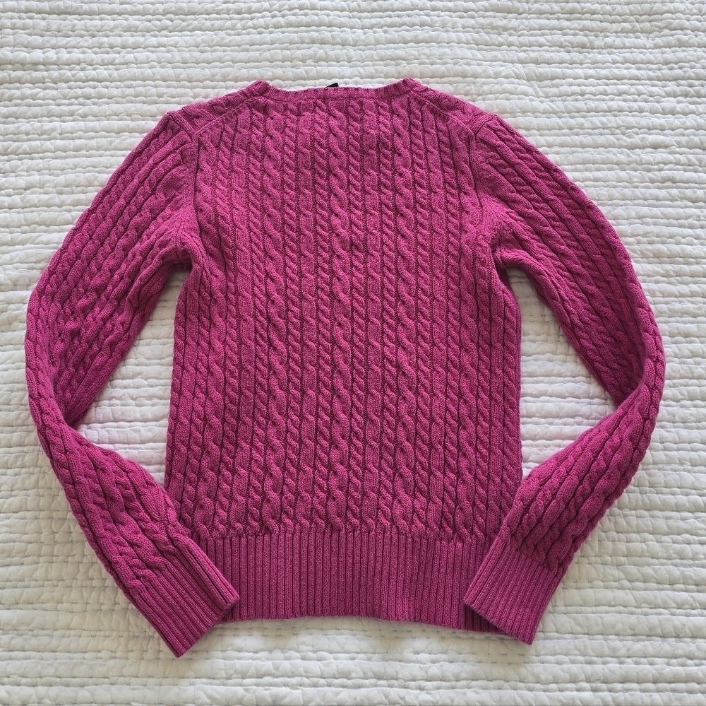 GAP Cotton Cable Knit Sweater – Fuchsia Pink – Classic Crewneck – Size M - Picture 3 of 6